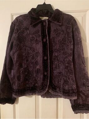 Urban Tribe Women's Embroidered Velvet Jacket - Deep Purple L